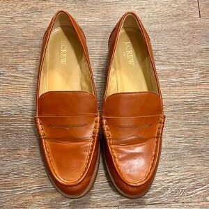 J. Crew Warm Chicory Tan Faux Leather Penny Loafer Flats | Size 9